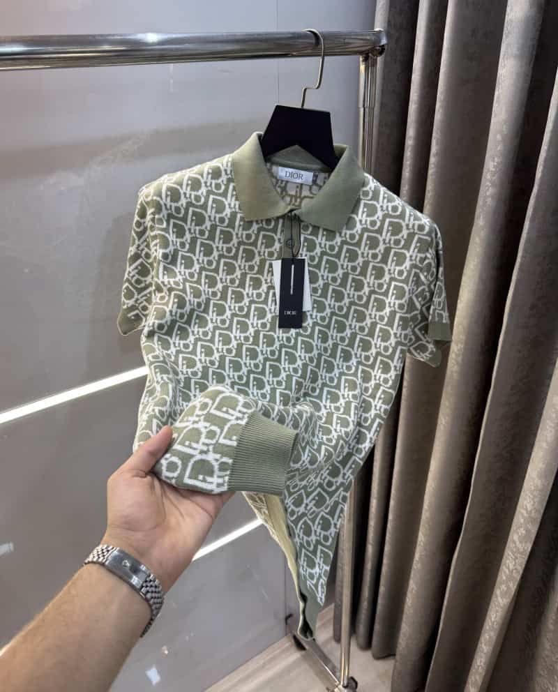 Christian Dio r Green Knitted Imported Polo T-Shirt