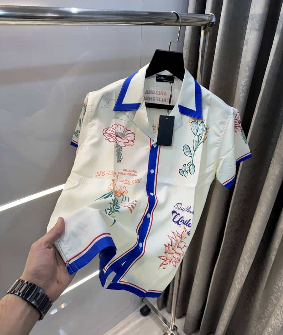 Zar a Cream Printed Imported Half Shirt