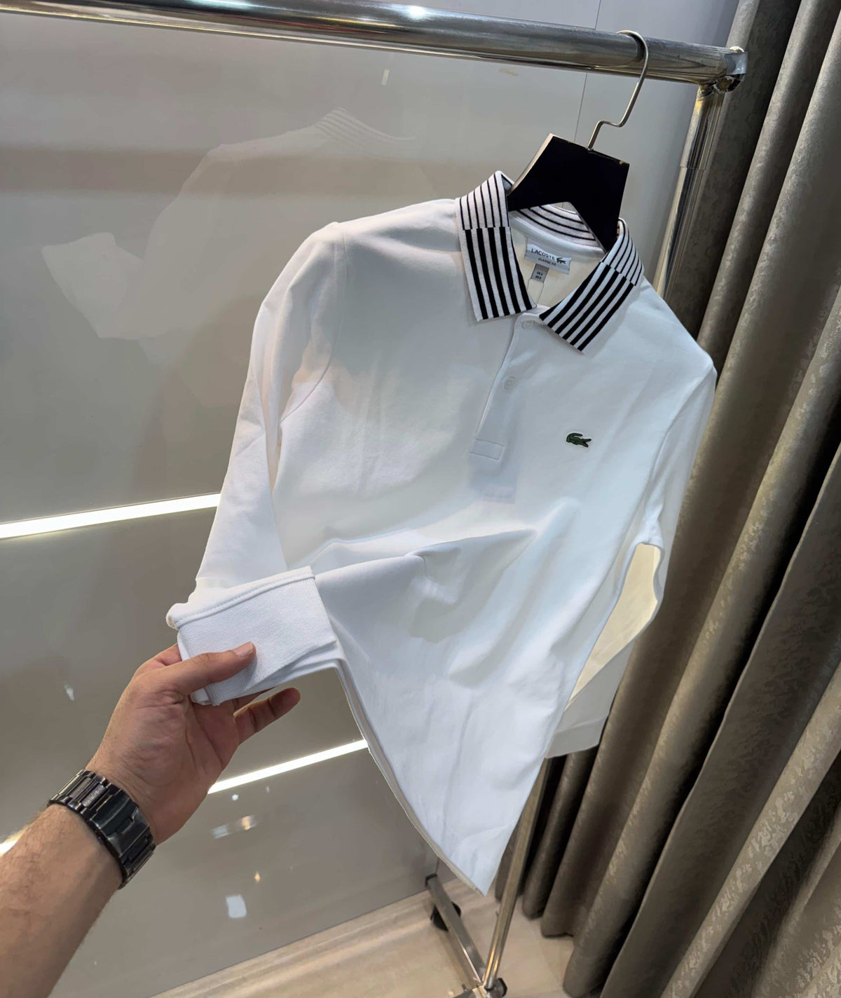 Lacost e White Premium Classic Full Sleeves Polo T-Shirt