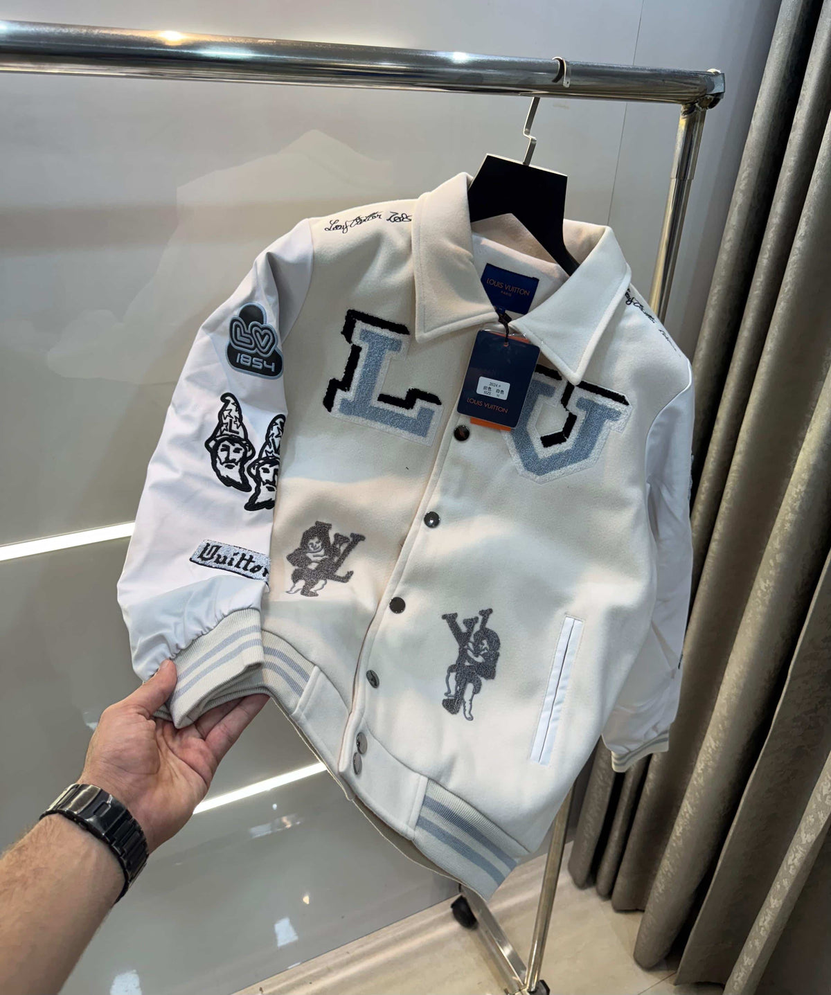 Loui s Vuitto n Cream Imported Varsity Jacket