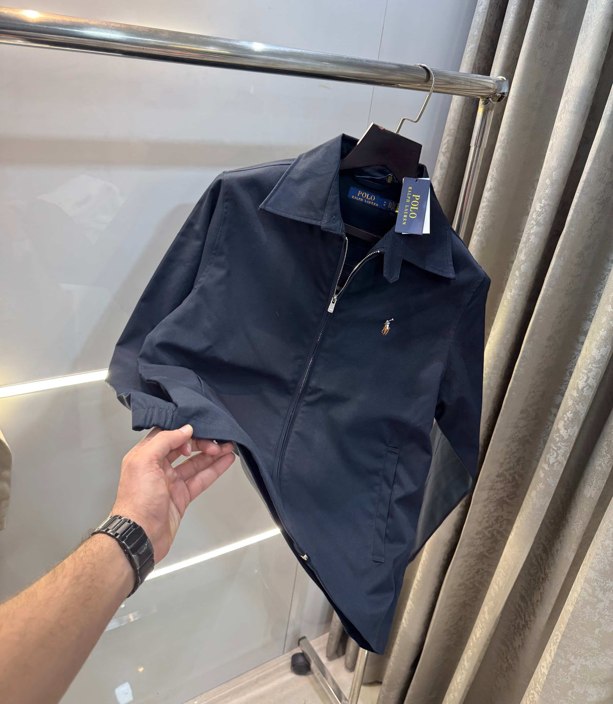 Ralph  Lauren Navy Blue Embroidery Logo Imported Bomber Jacket