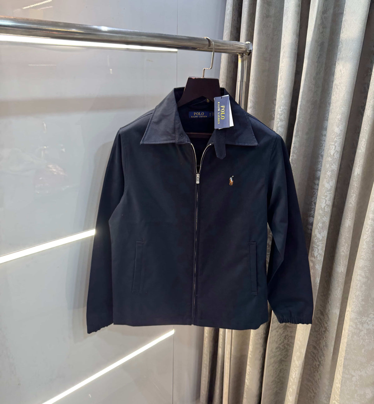 Ralph  Lauren Navy Blue Embroidery Logo Imported Bomber Jacket