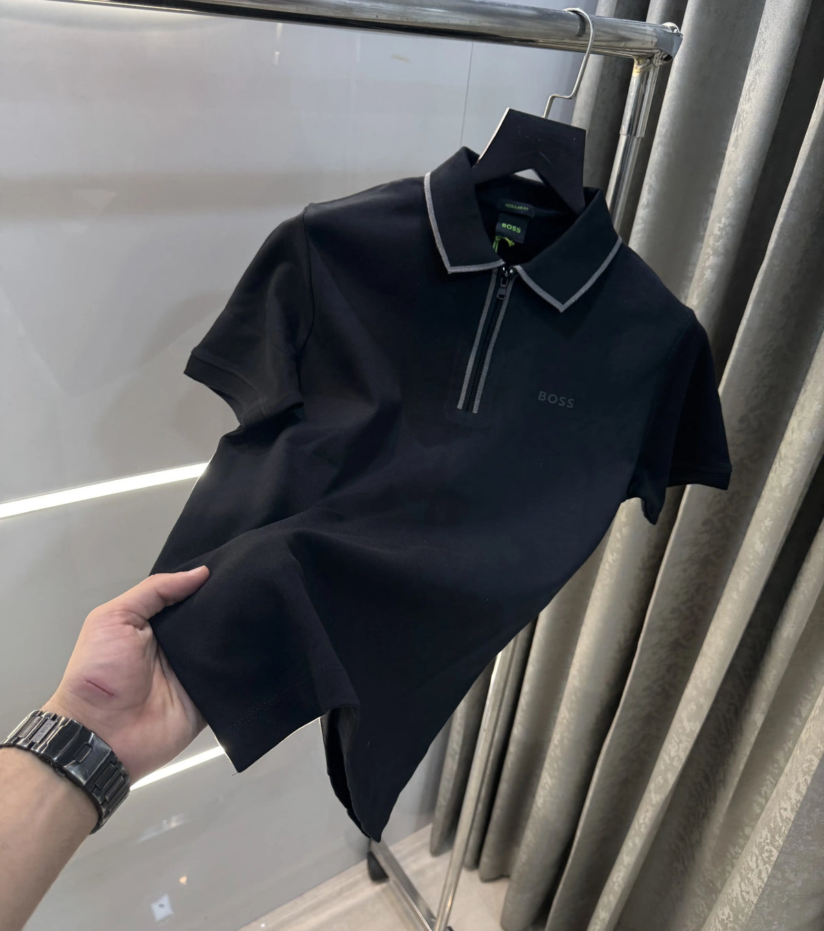 Hugo  Boss Black Zip Premium Polo T-Shirt