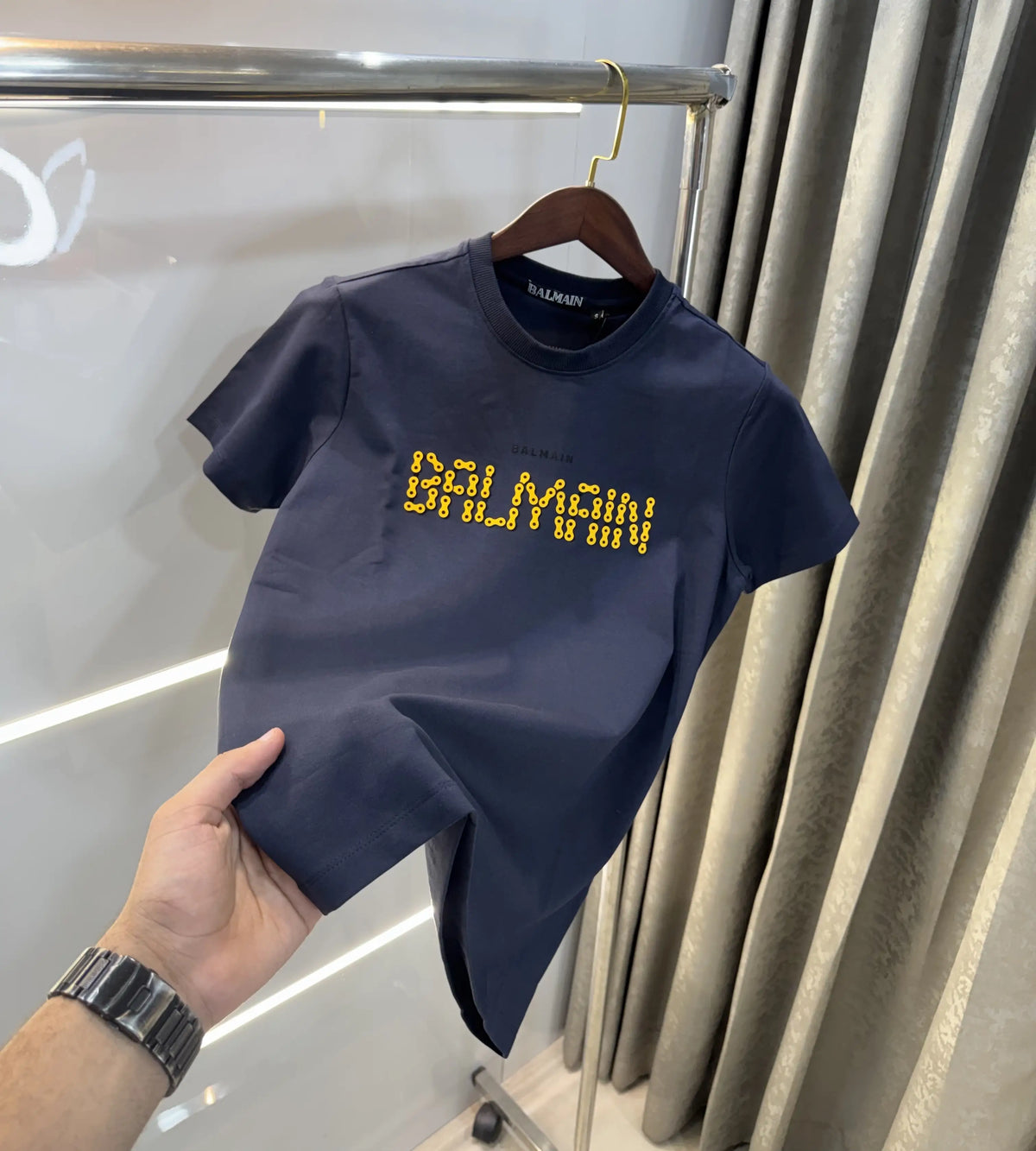 Balmain Paris Navy Blue  Logo Work Premium T-Shirt