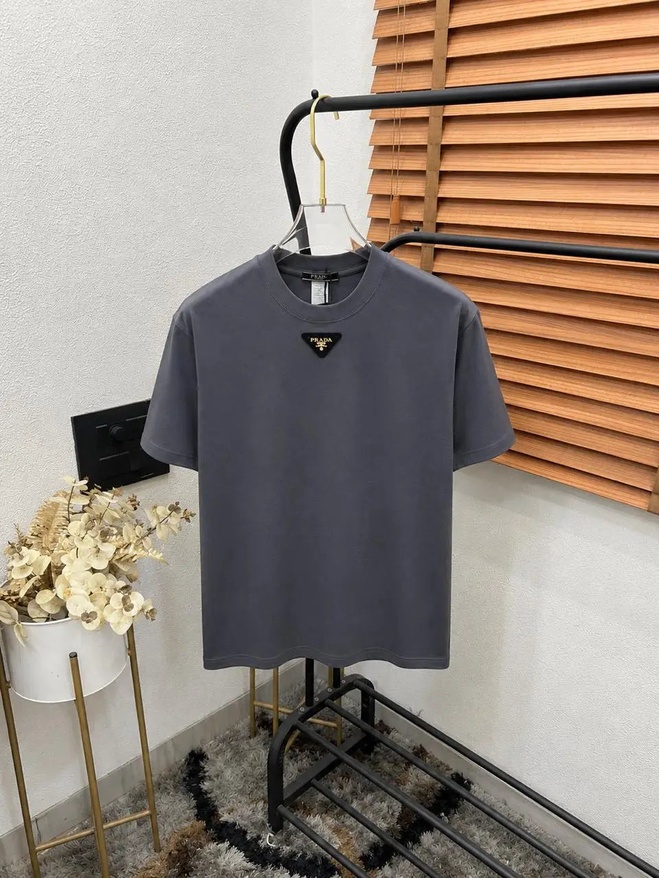 Prada Front Triangle Logo Premium Drop Shoulder Round Neck T-shirt (DN 538)