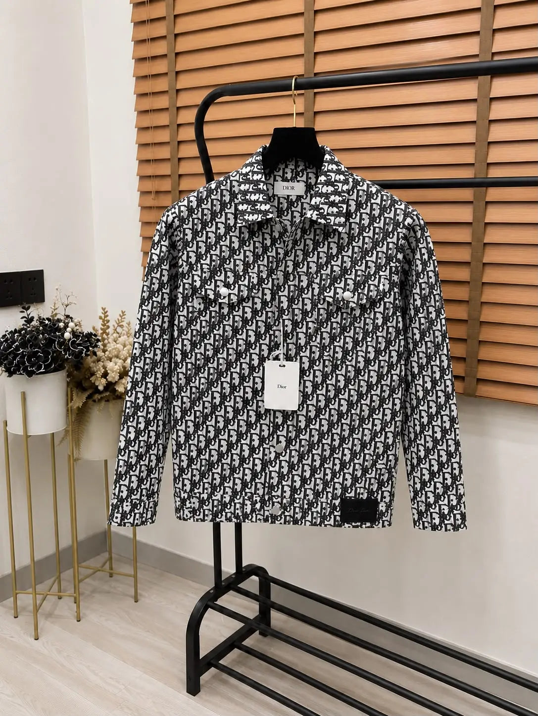 Christian Dio_r Monogram Print Premium Imported Shacket Grey Colour