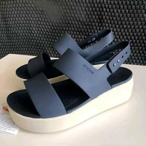 CROCS Brooklyn Slingback Low Wedge Sandals NAVY