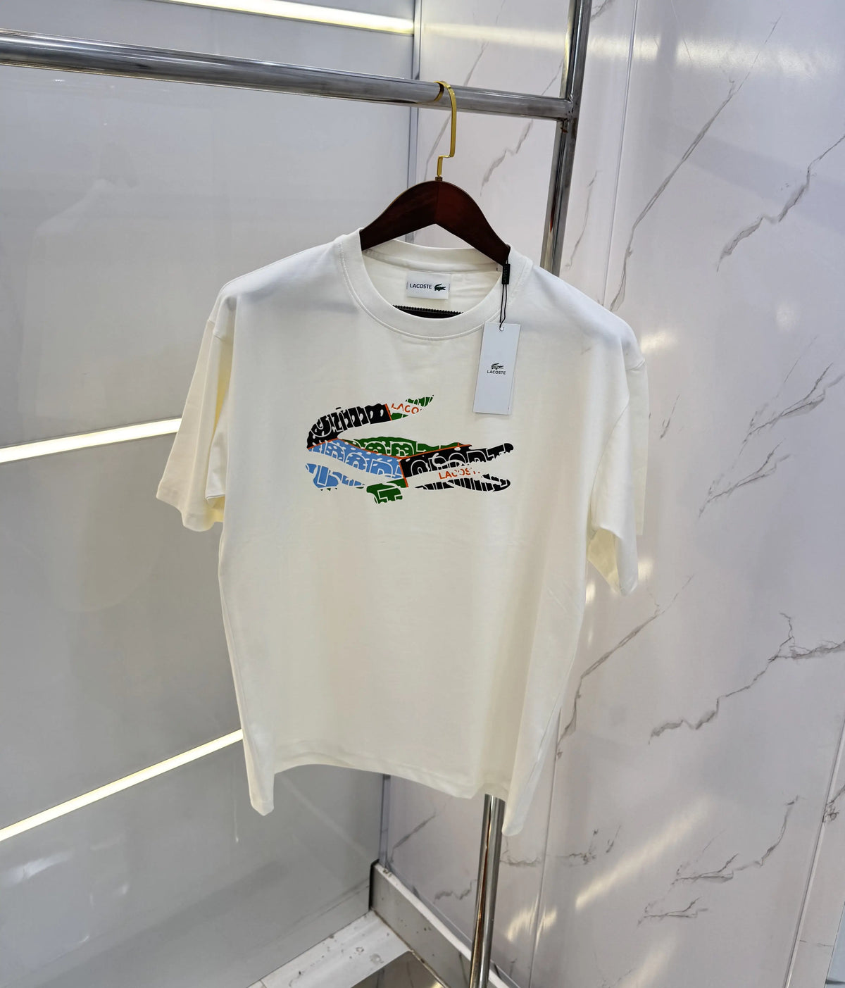Lacost e White Printed Imported Oversized T-Shirt