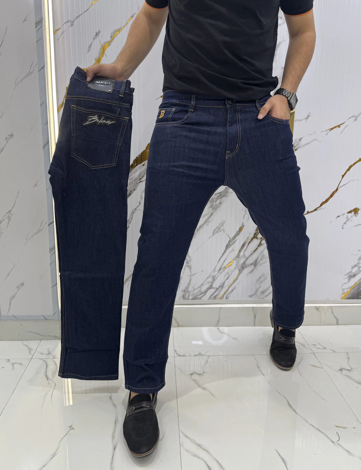 Balmai n Paris Dark Blue Imported Hyperflex Denim