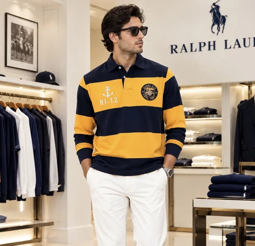 Ralph  Lauren Yellow Logo Work Premium Full Sleeve Polo T-Shirt