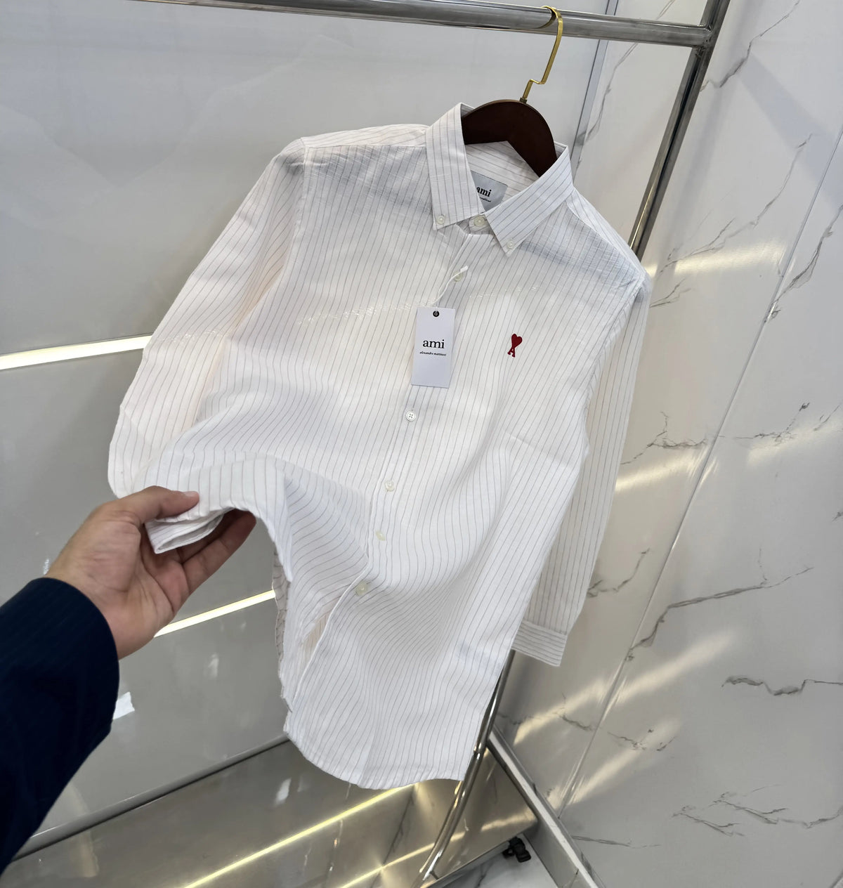 Ami Paris White Embroidery Logo Work Premium Shirt