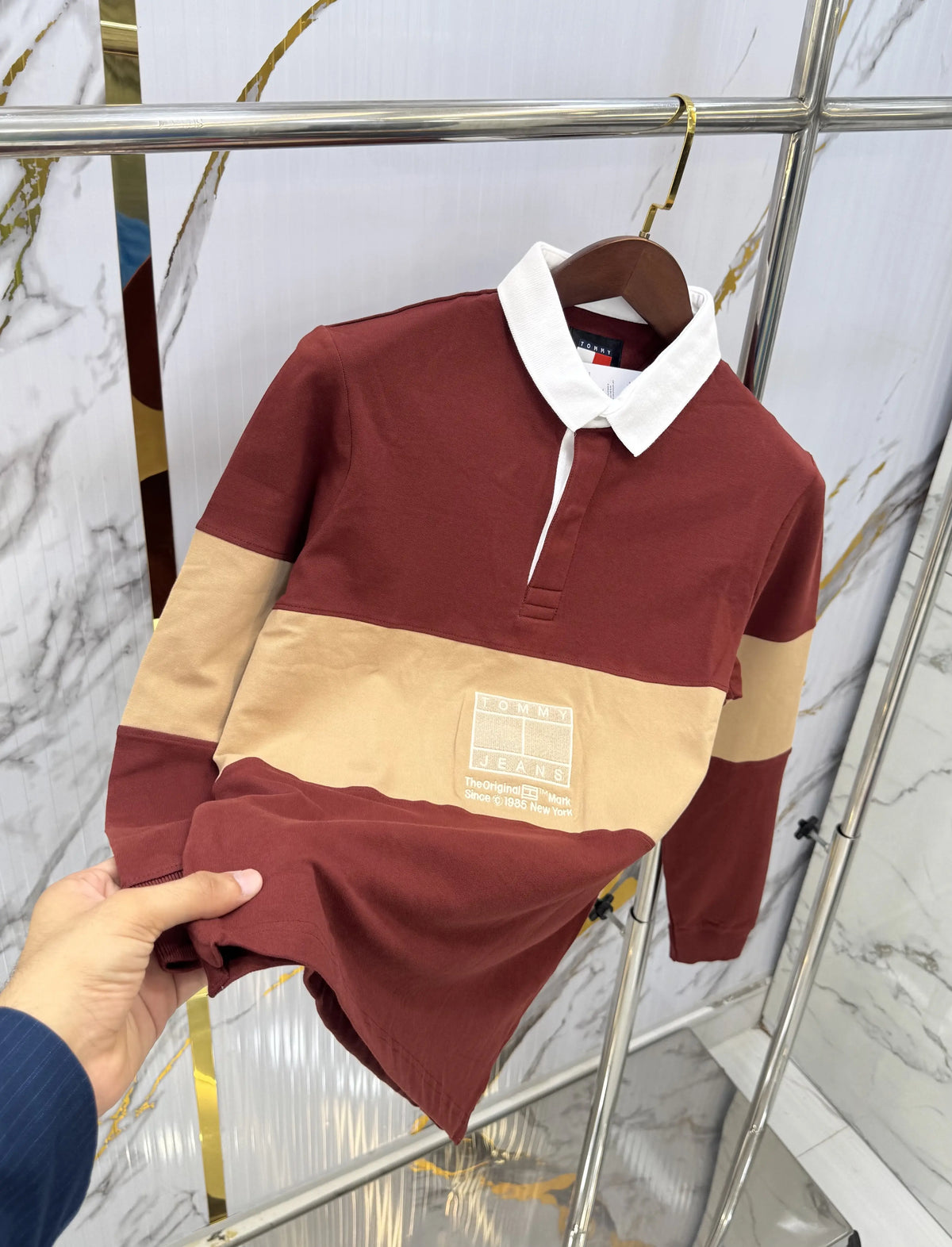 Tommy  Hilfiger Rust Logo Work Premium Full Sleeve Polo T-Shirt