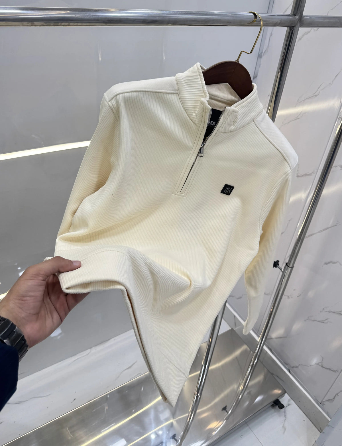 Hugo  Boss Cream Imported Cord Pull Over