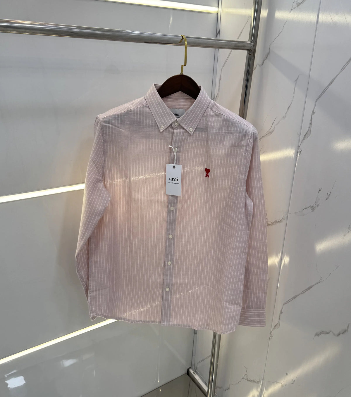 Ami Paris Pink Embroidery Logo Work Premium Shirt