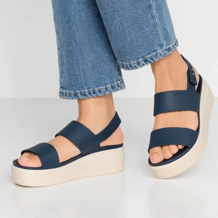 CROCS Brooklyn Slingback Low Wedge Sandals NAVY