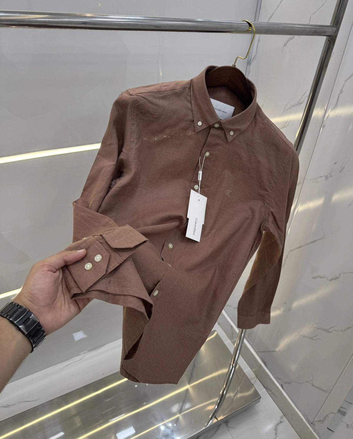 Calvin  Klein Brown Embroidery Logo Work Premium Shirt