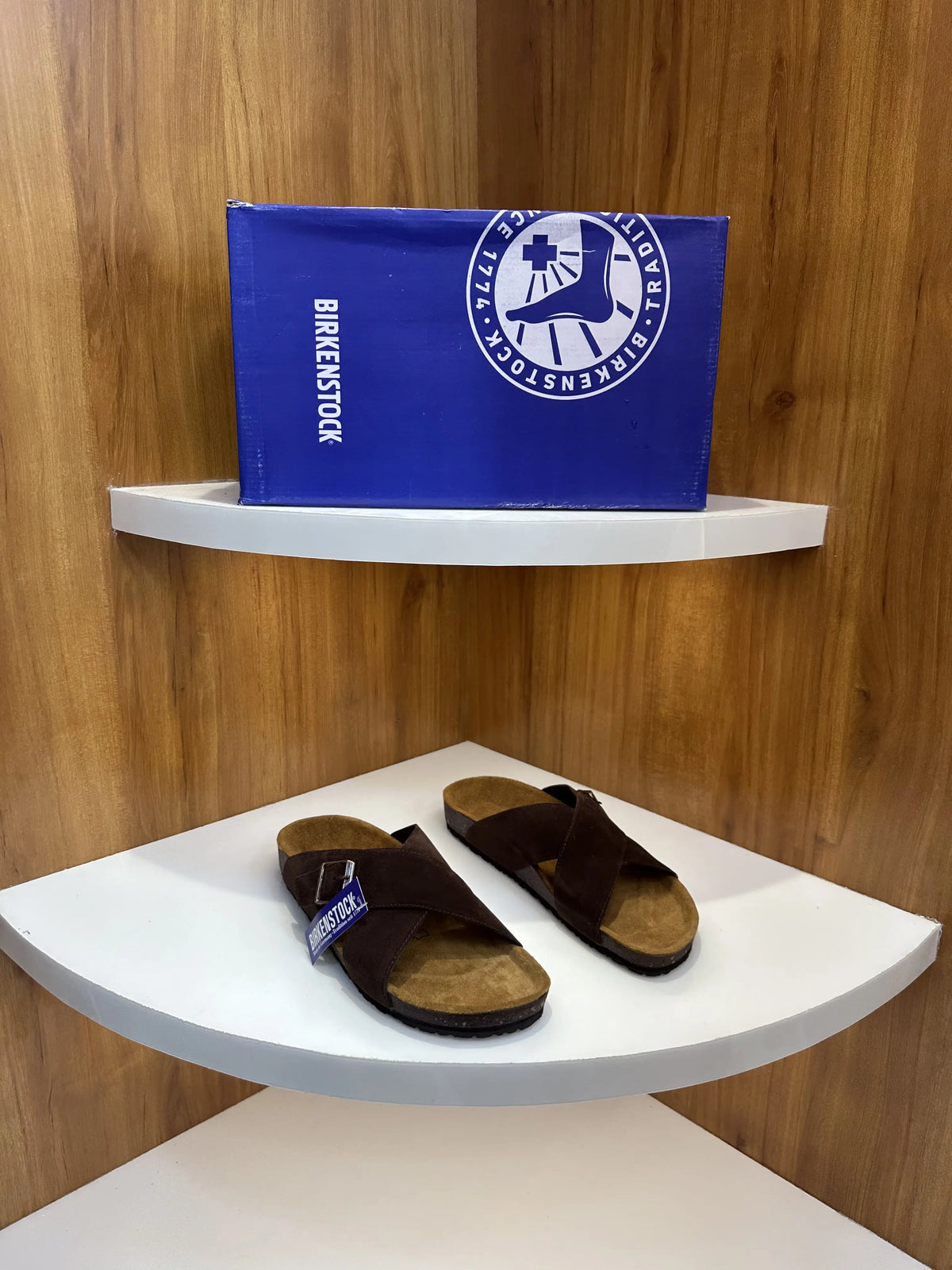 Birkenstock_Brown Cross Arizona Suede Leather Slide