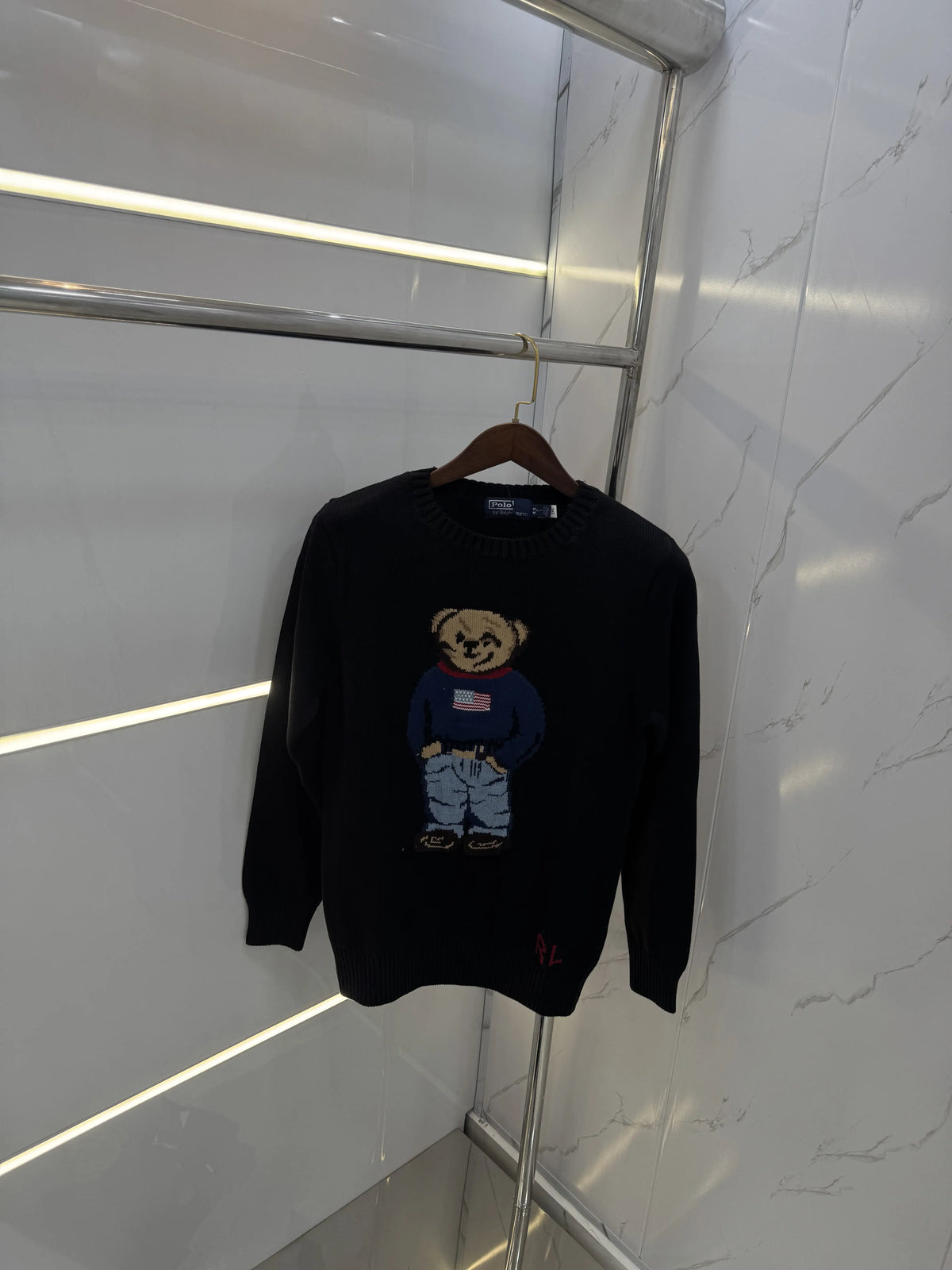 Ralp.h Laure.n Black Usa Teddy Edition Knitted Imported Pull Over
