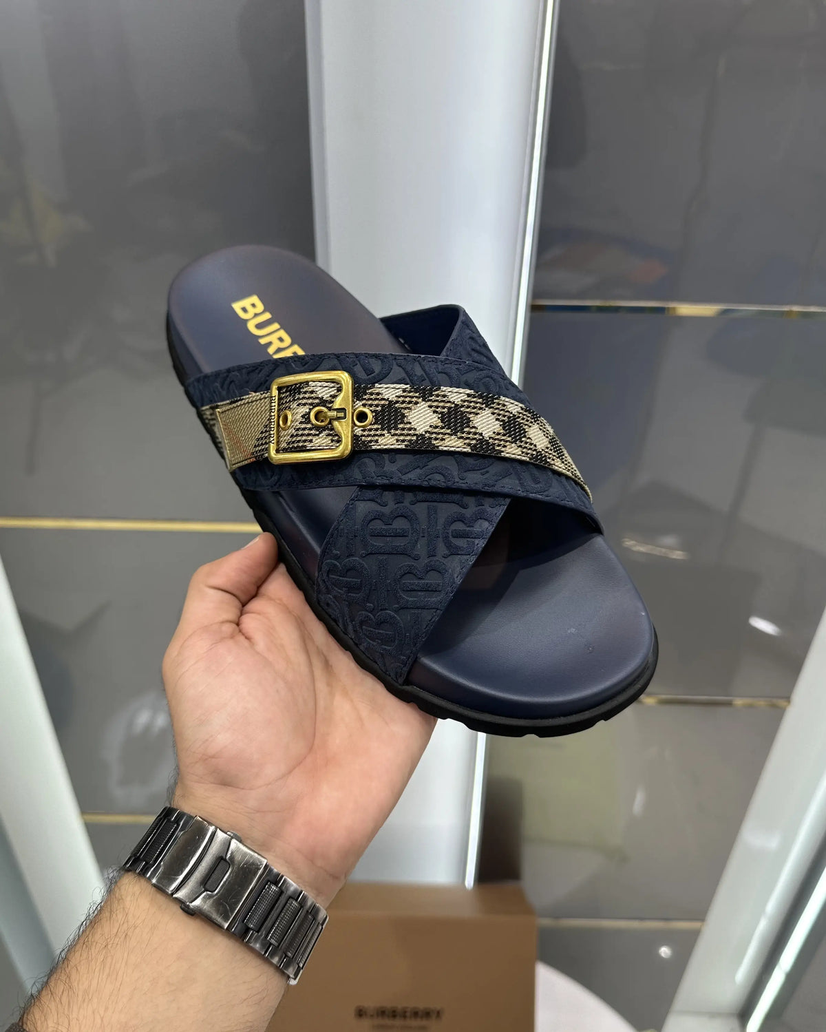 Burberry_Blue Cross Premium Monogram Luxury Slide For Men