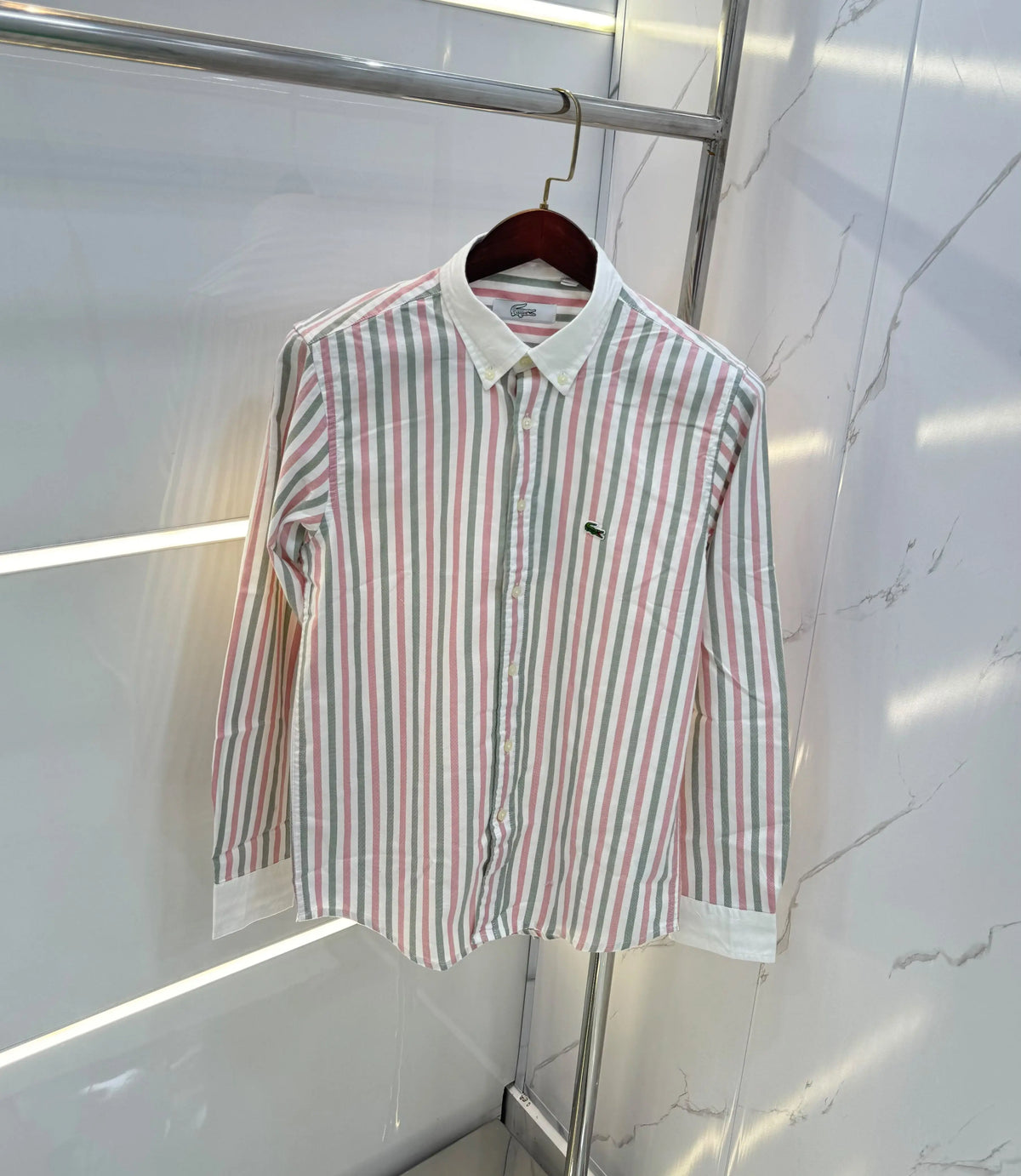 Lacost e Red strips Embroidery Logo Premium Oxford Shirt