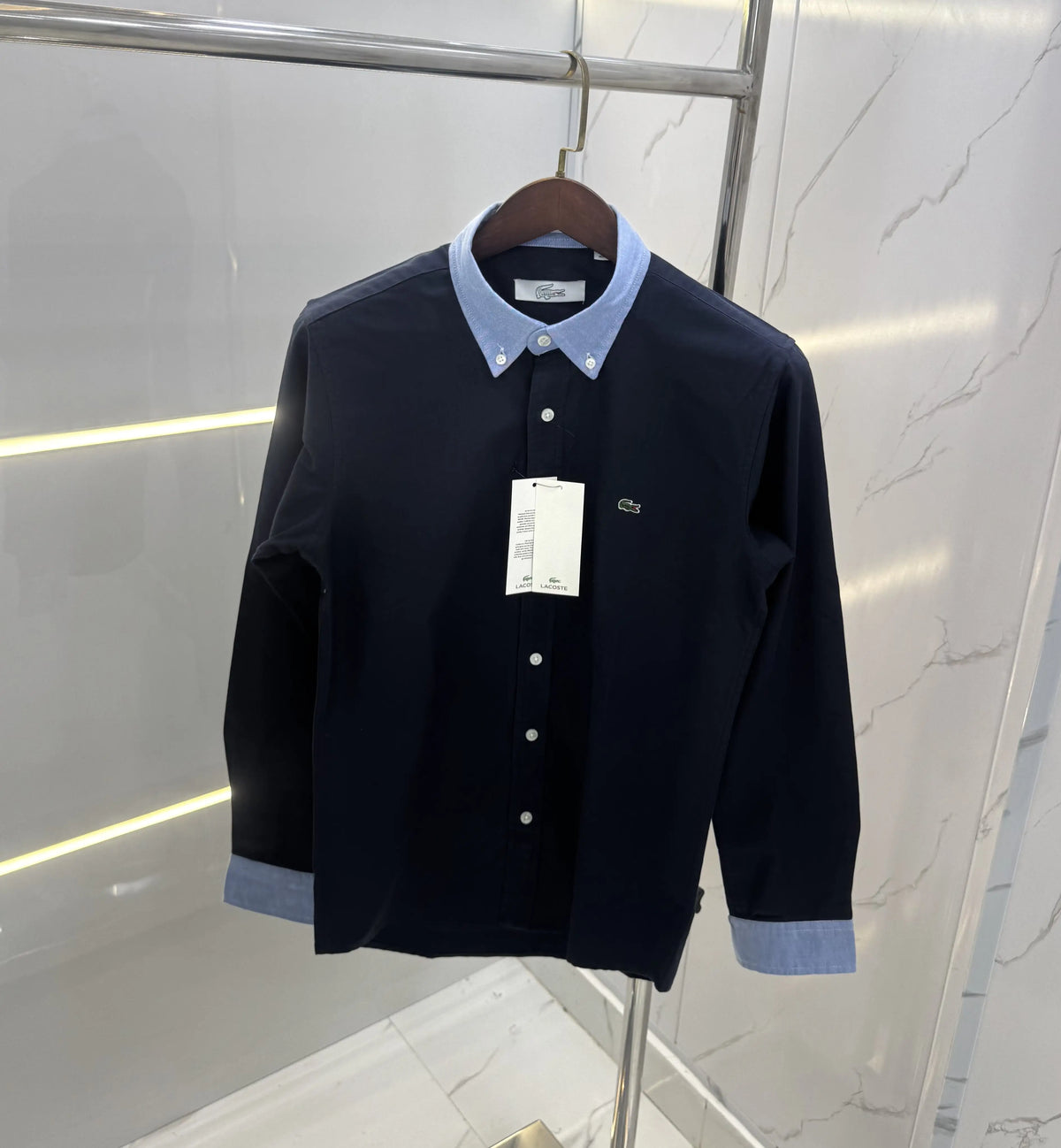 Lacost e Navy Blue Embroidery Logo Work Premium Shirt
