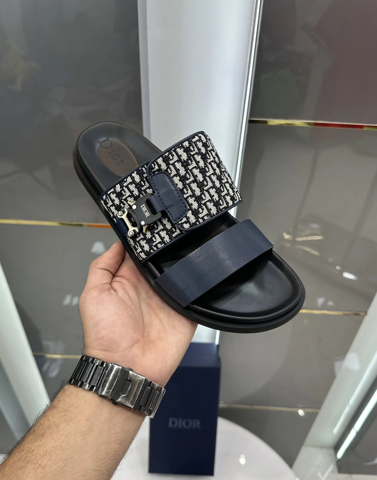 Dior_Aqua Oblique Jacquard Pattern Luxury Slide