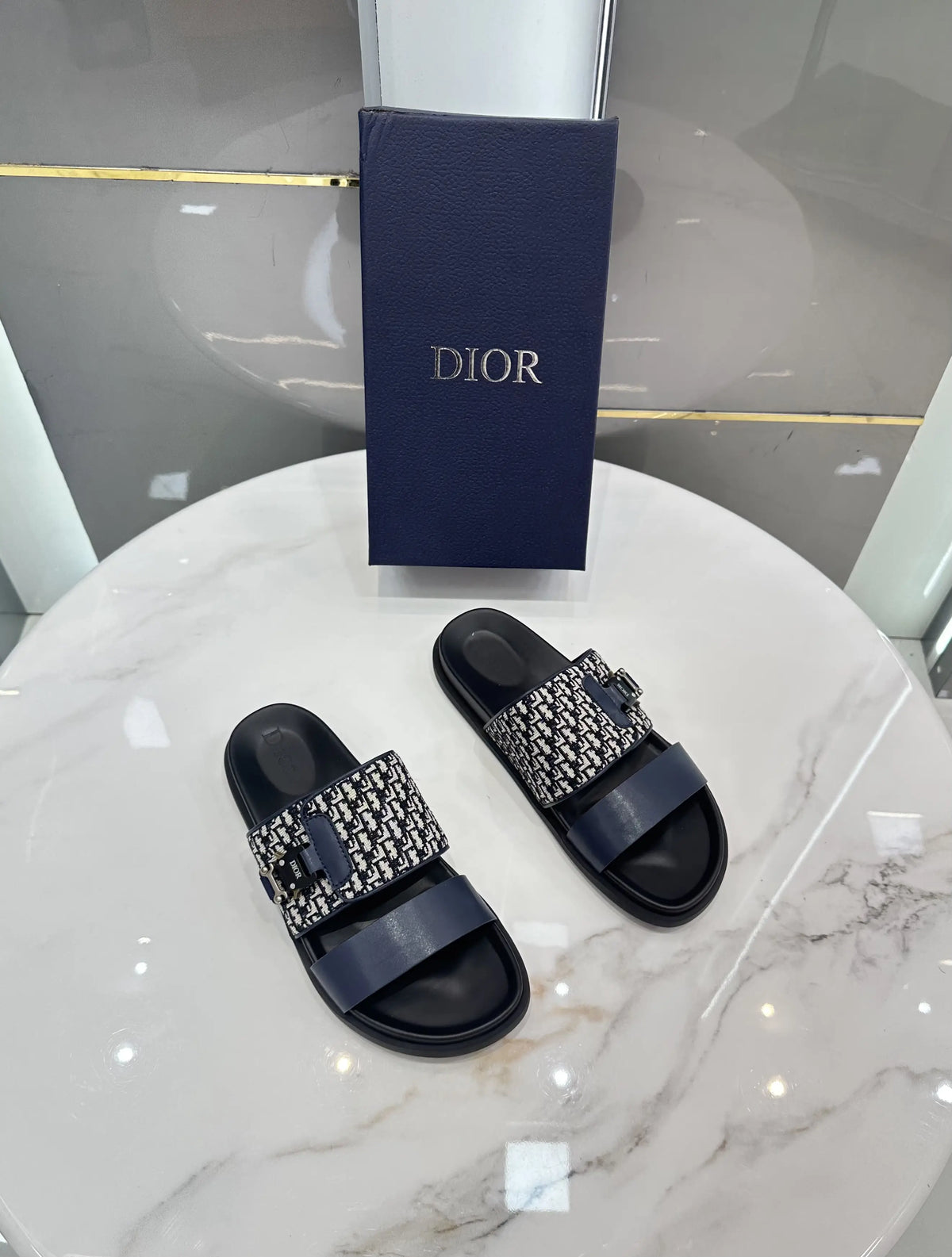 Dior_Aqua Oblique Jacquard Pattern Luxury Slide