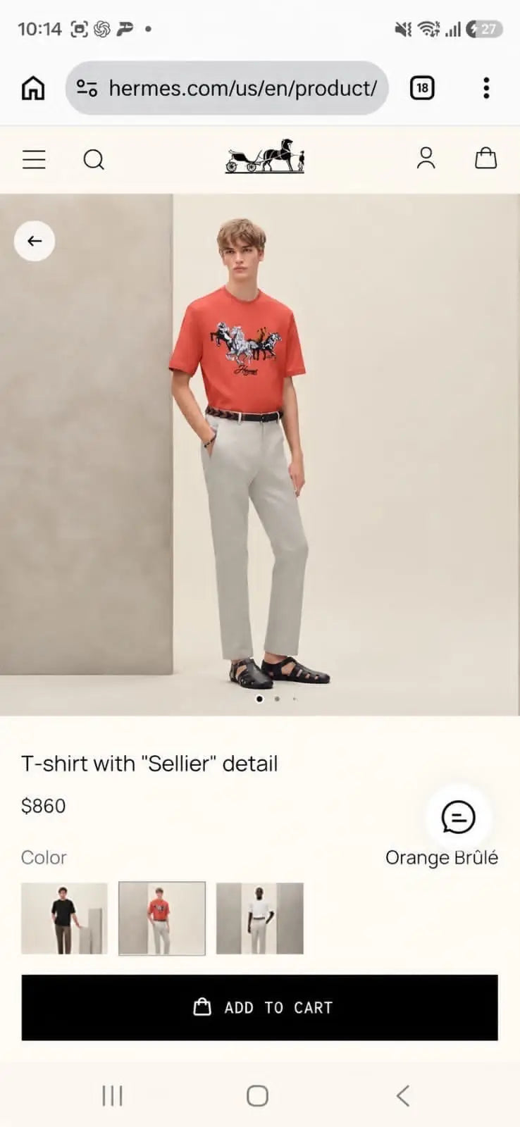 Hermes Orange Embroidery Logo Premium T-Shirt