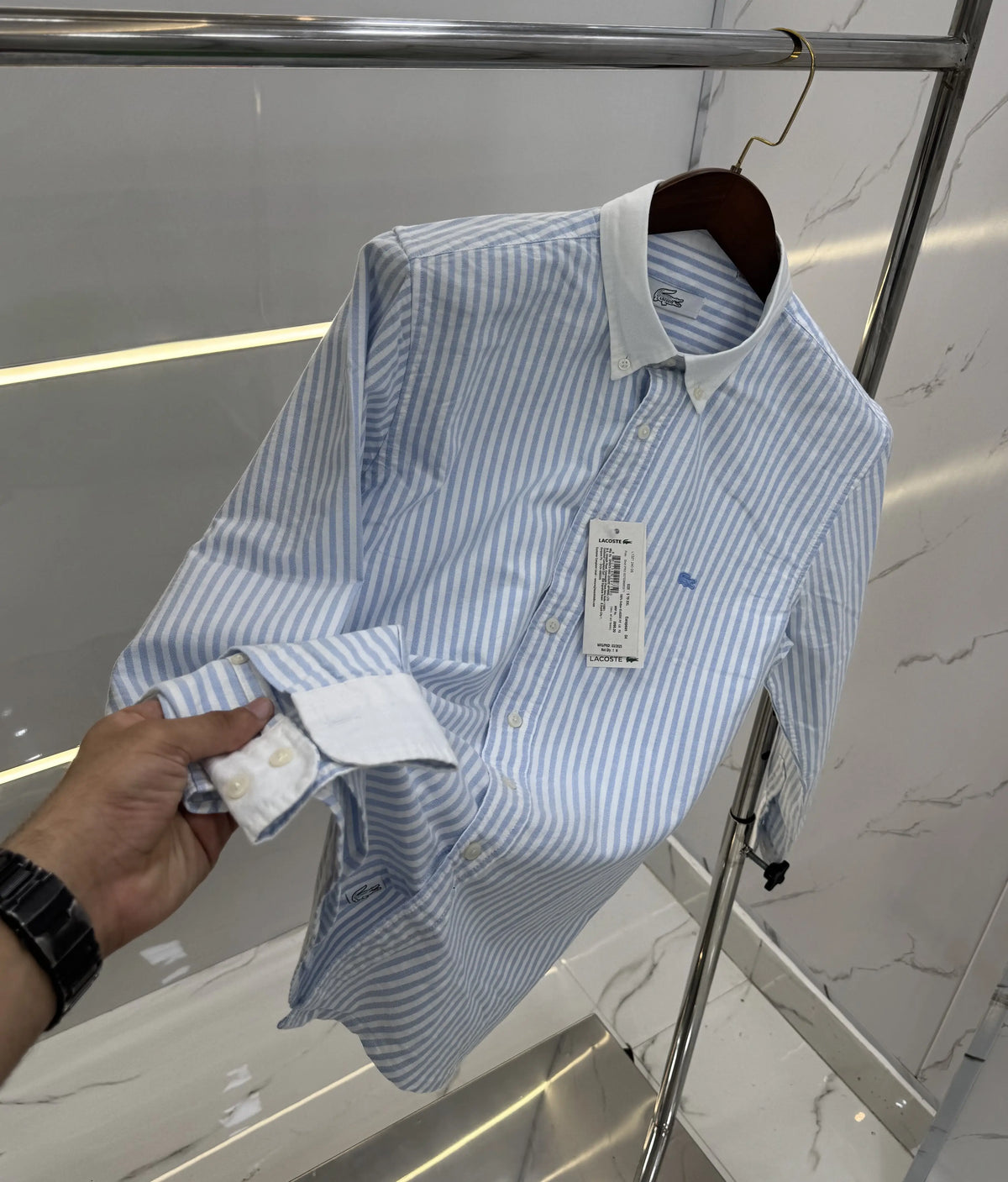 Lacost e Sky Blue strips Embroidery Logo Premium Shirt
