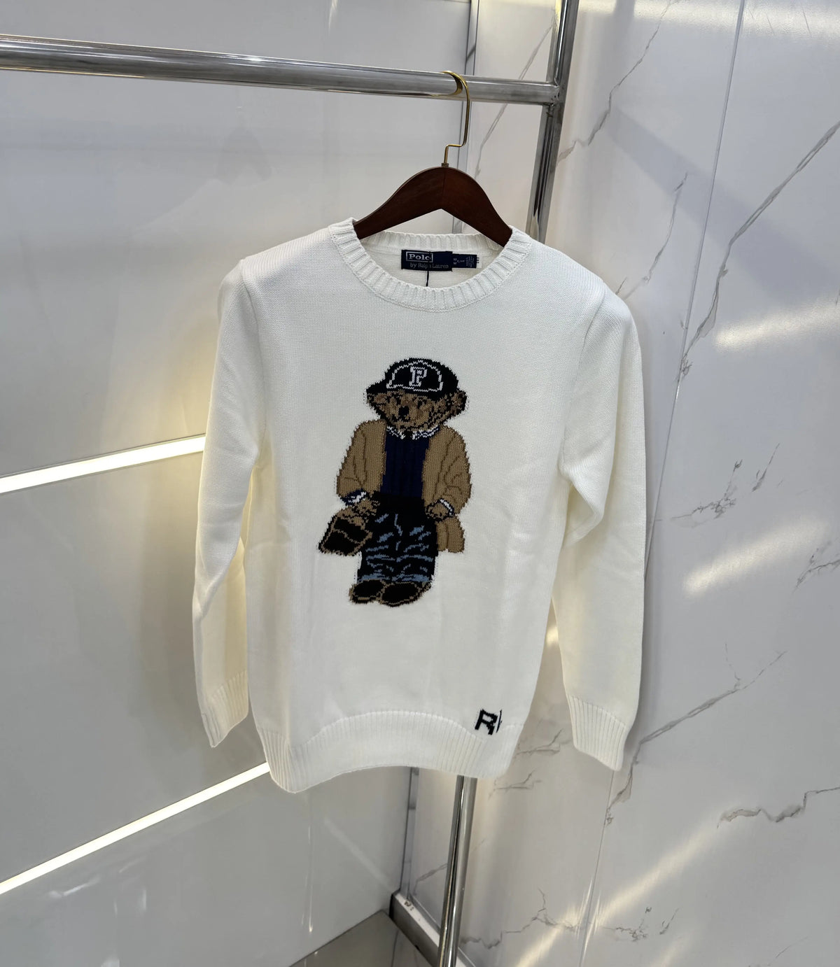 Ralph Laure.n White Teddy Edition Knitted Imported Pull Over