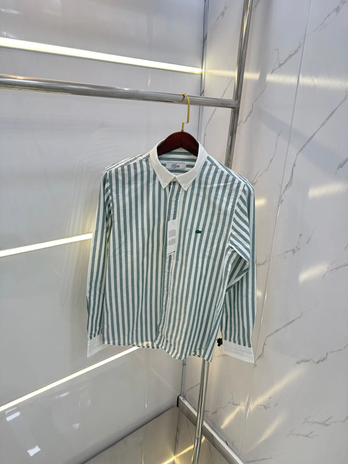 Lacost e dark Green Strips Embroidery Logo Premium Shirt