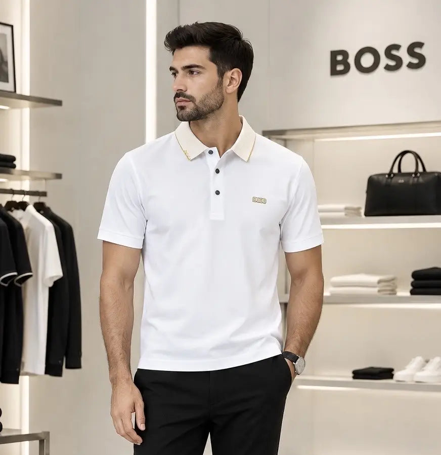  Hug o  Bos s White Luxury Polo T-shirt