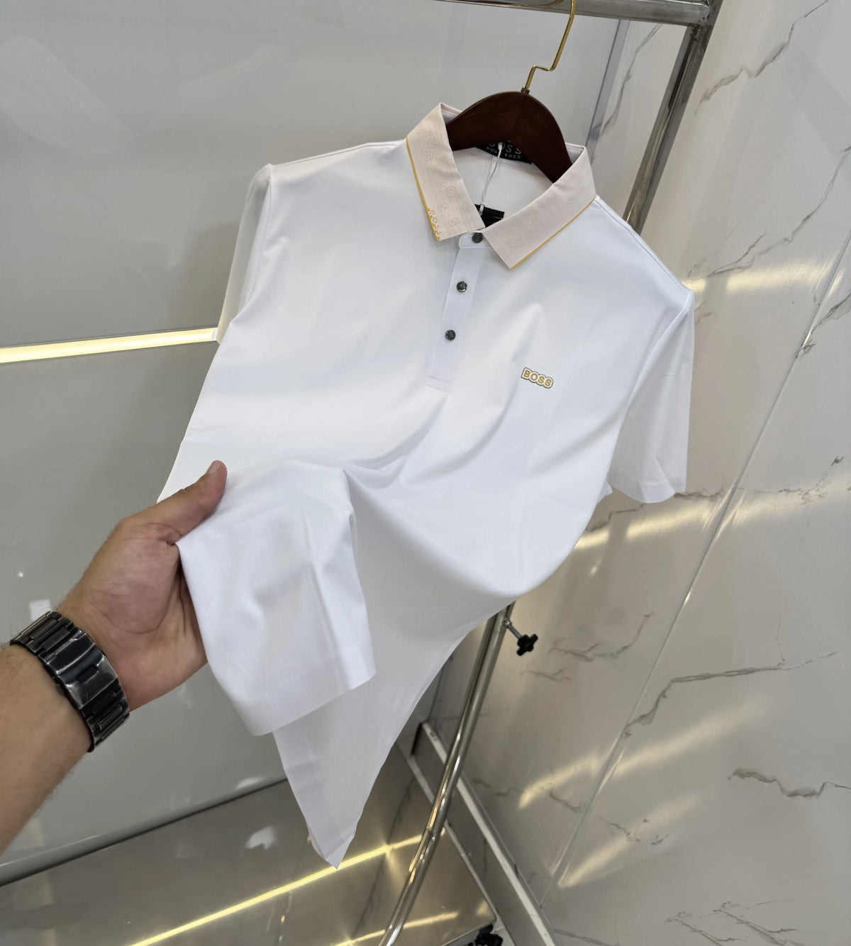 Hug o  Bos s White Luxury Polo T-shirt