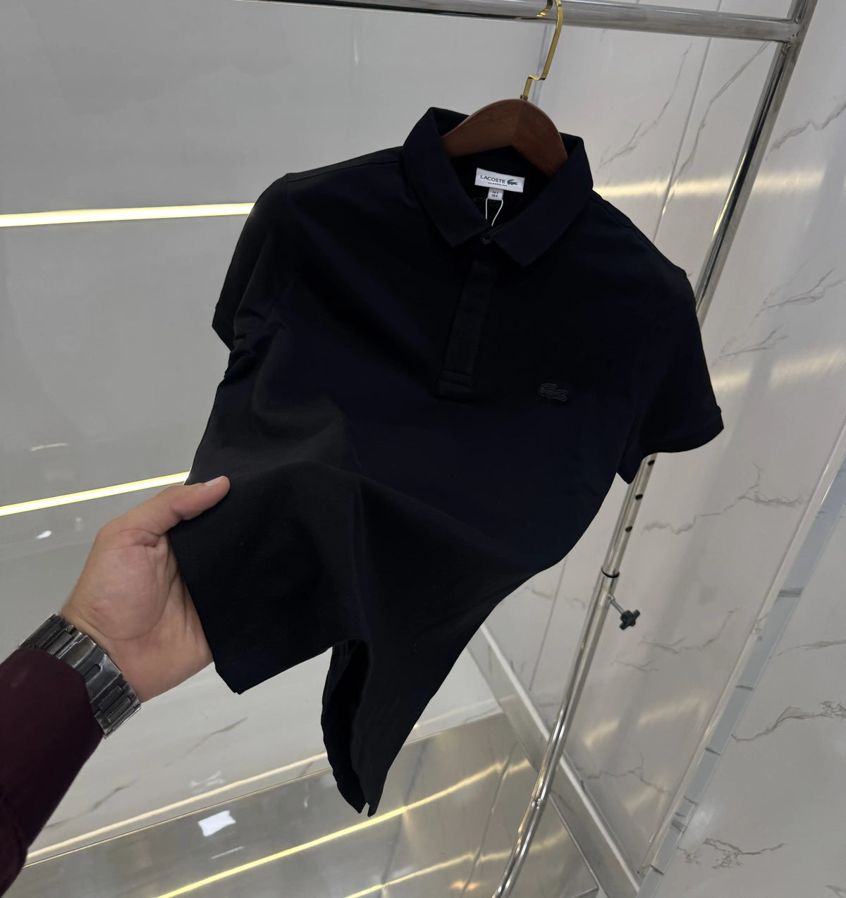 Lacost e Black Embroidery Logo Premium Polo T-Shirt