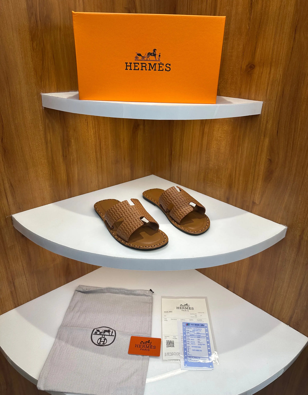Hermes_Tan Woven Textured Premium Luxury Slide For Men
