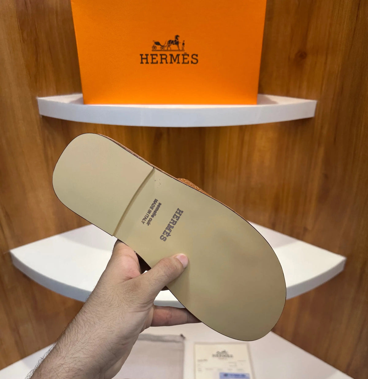 Hermes_Tan Woven Textured Premium Luxury Slide For Men
