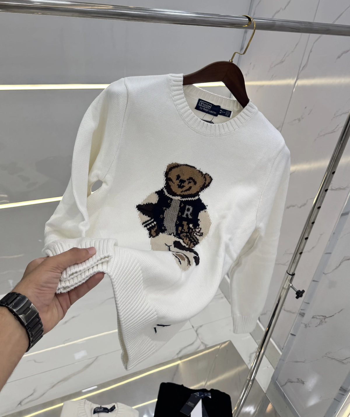 Ralph Laure n White Teddy Knitted Imported Pull Over