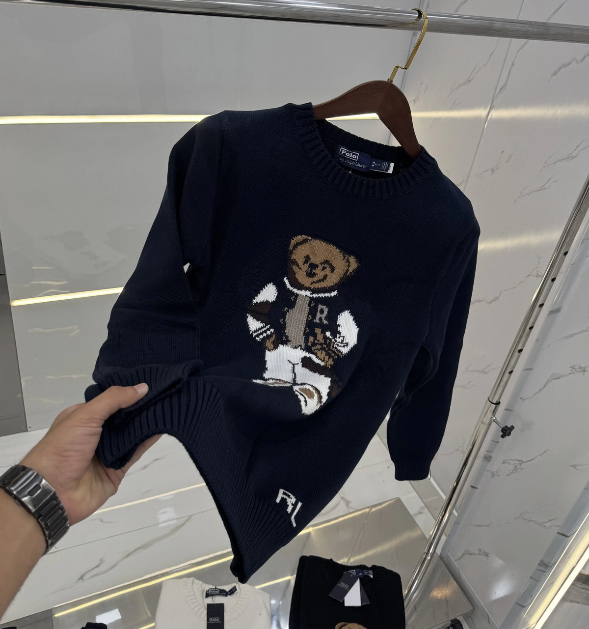 Ralph Laure n Navy Blue Teddy Knitted Imported Pull Over