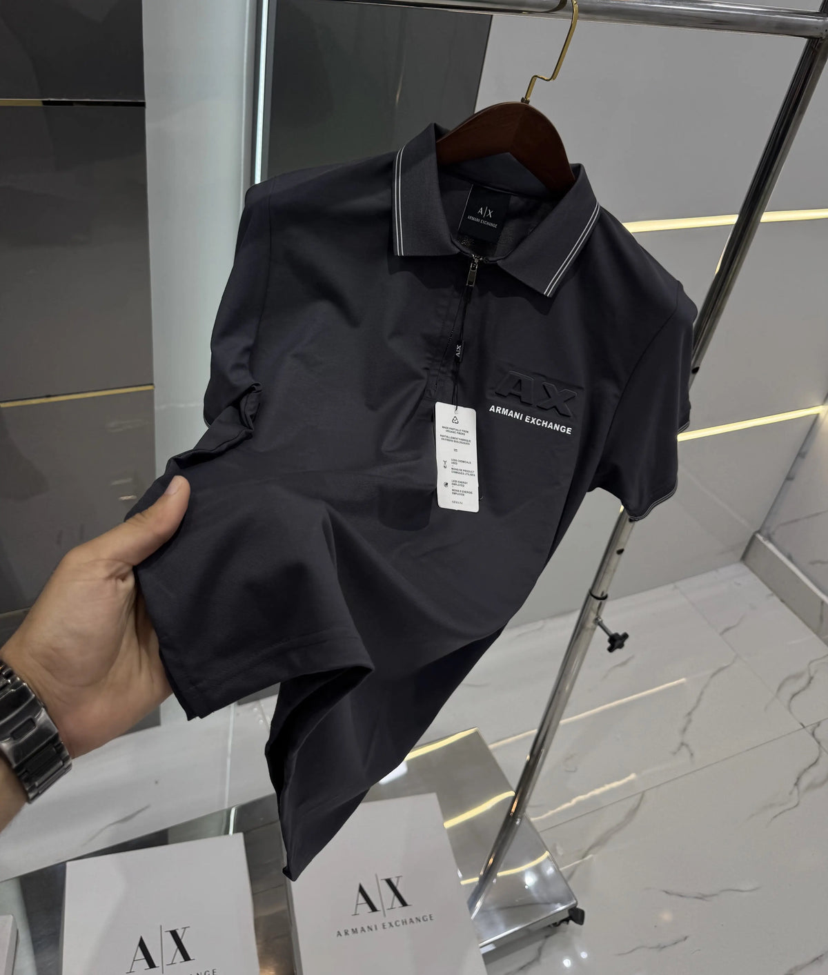 Arman i Exchange Grey Embossed Logo Premium Polo T-shirt With Box