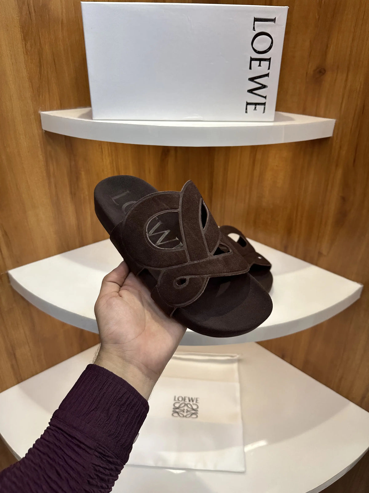 Loewe_Brown Suede Premium Luxury Slide For Men