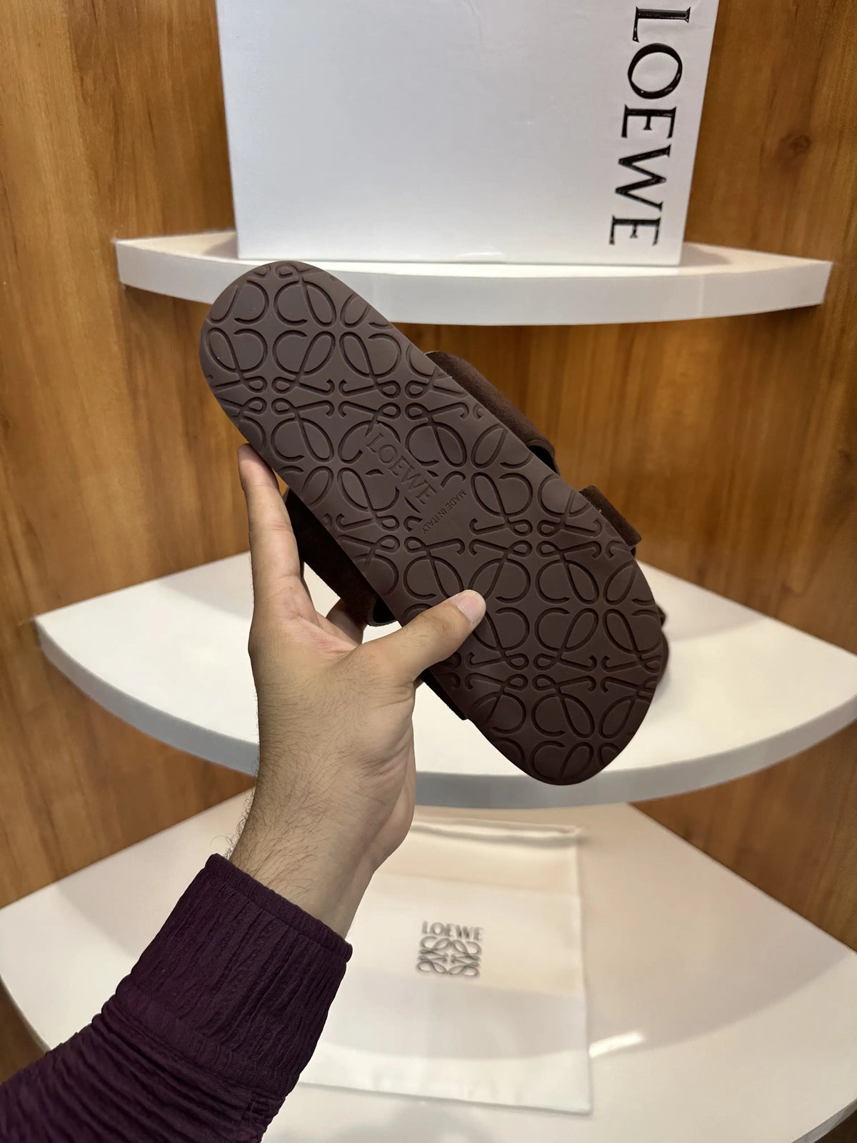 Loewe_Brown Suede Premium Luxury Slide For Men