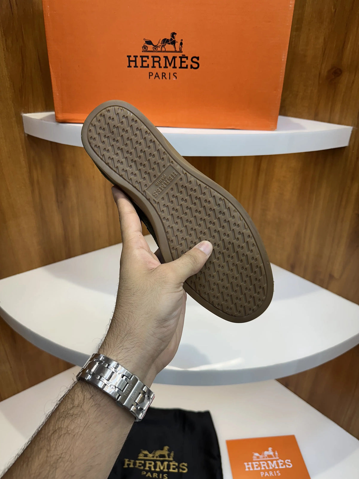 Hermes_Olive Premium Suede Leather Formal Loafers