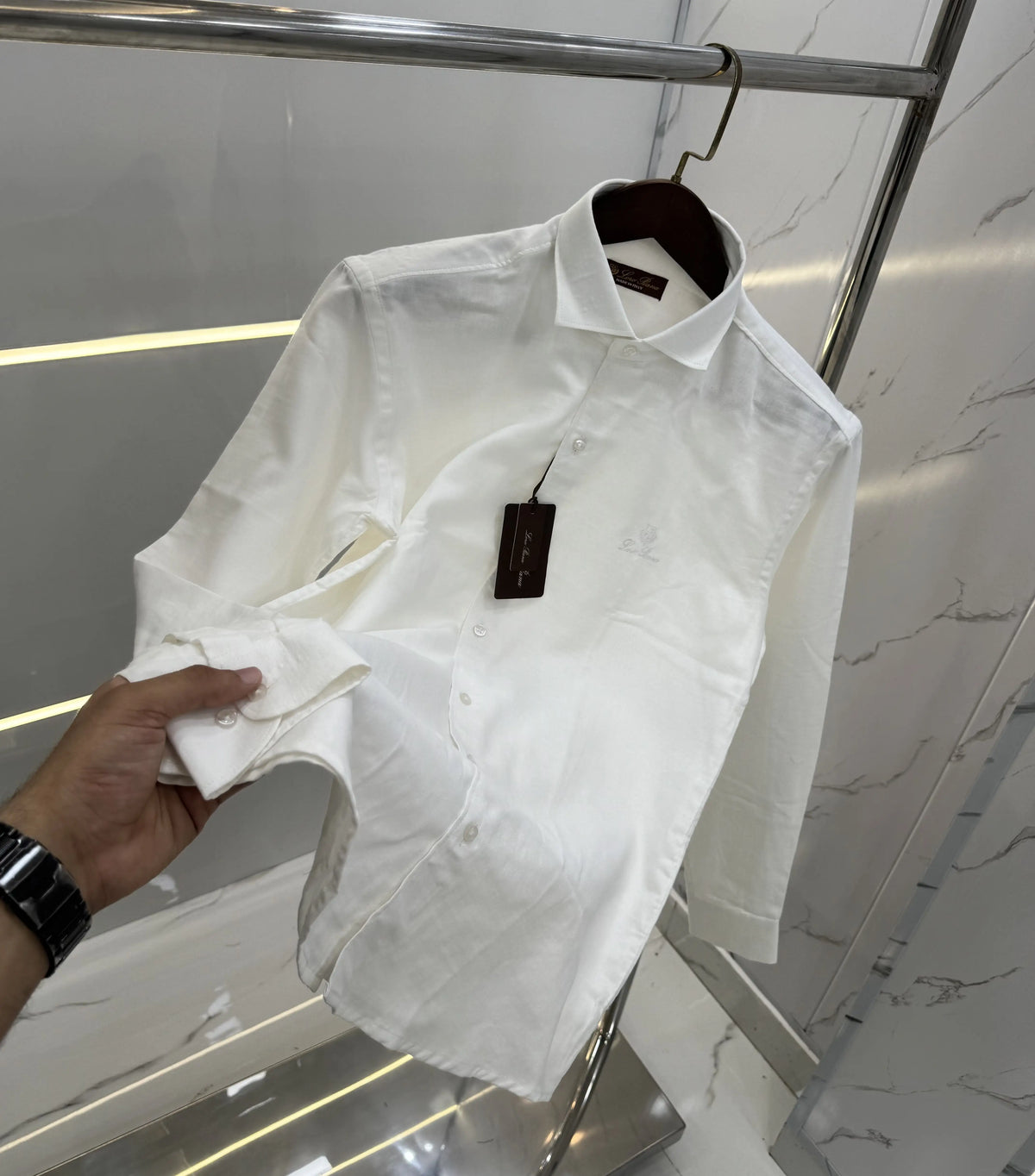 Loro Piana White Embroidery Logo Work Premium Shirt