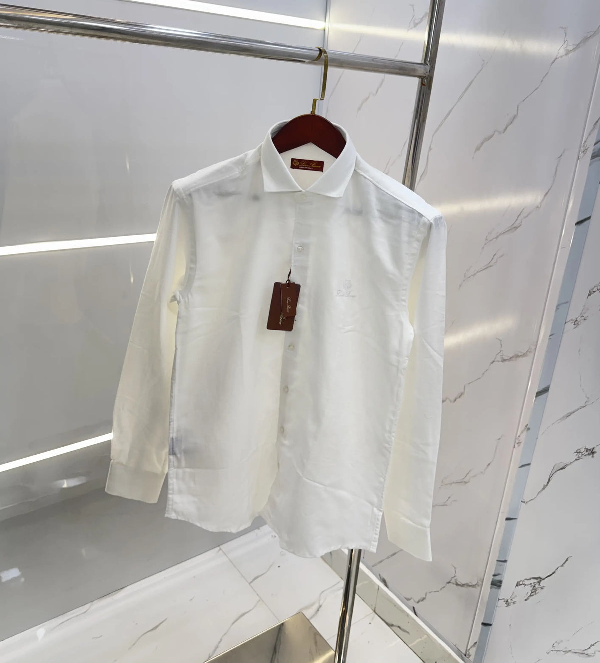 Loro Piana White Embroidery Logo Work Premium Shirt