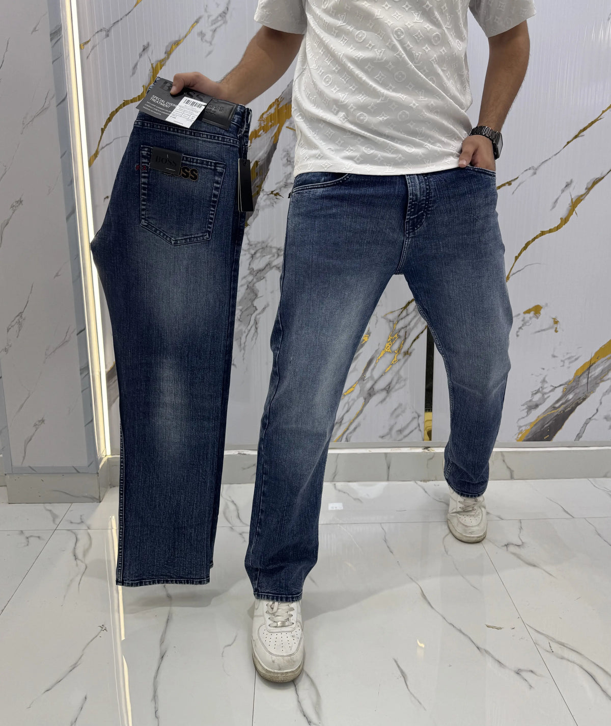 Hugo Bos s Blue Embroidery Logo Imported Denim