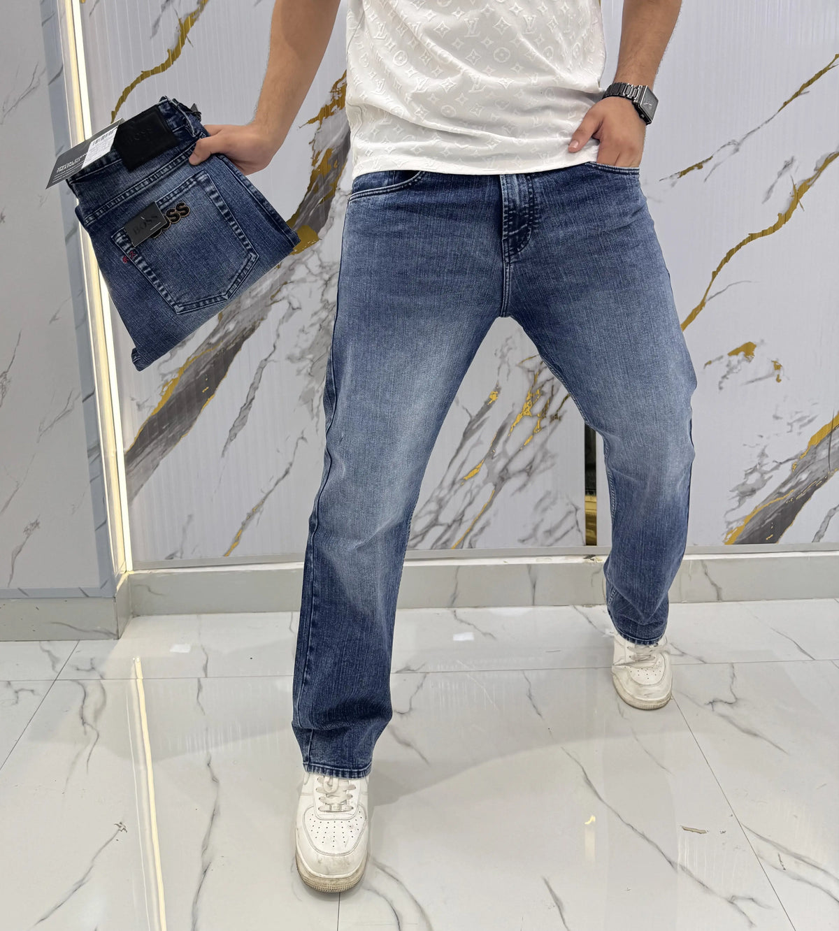 Hugo Bos s Blue Embroidery Logo Imported Denim