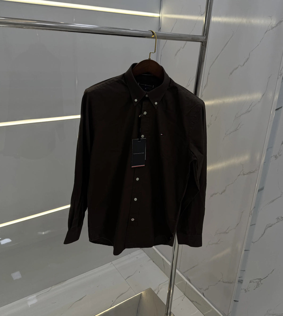 Tommy Hilfiger Dark Brown Embroidery Logo Premium Shirt