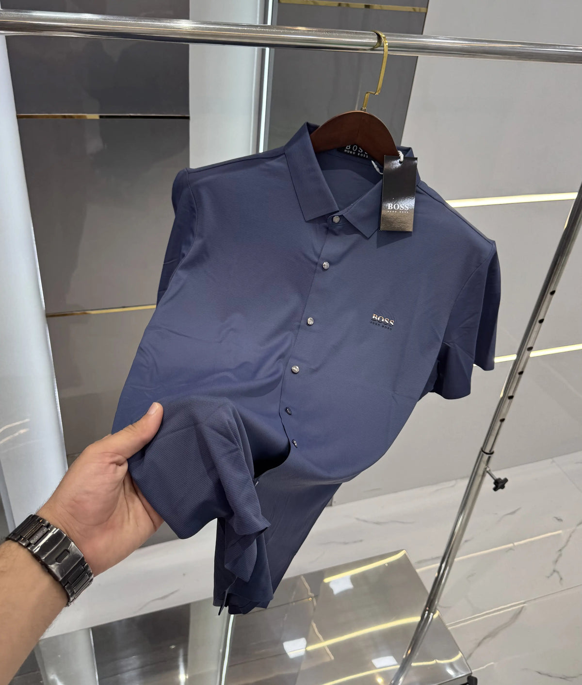 Hugo Bos s Mid Blue Imported Luxury Polo T-Shirt