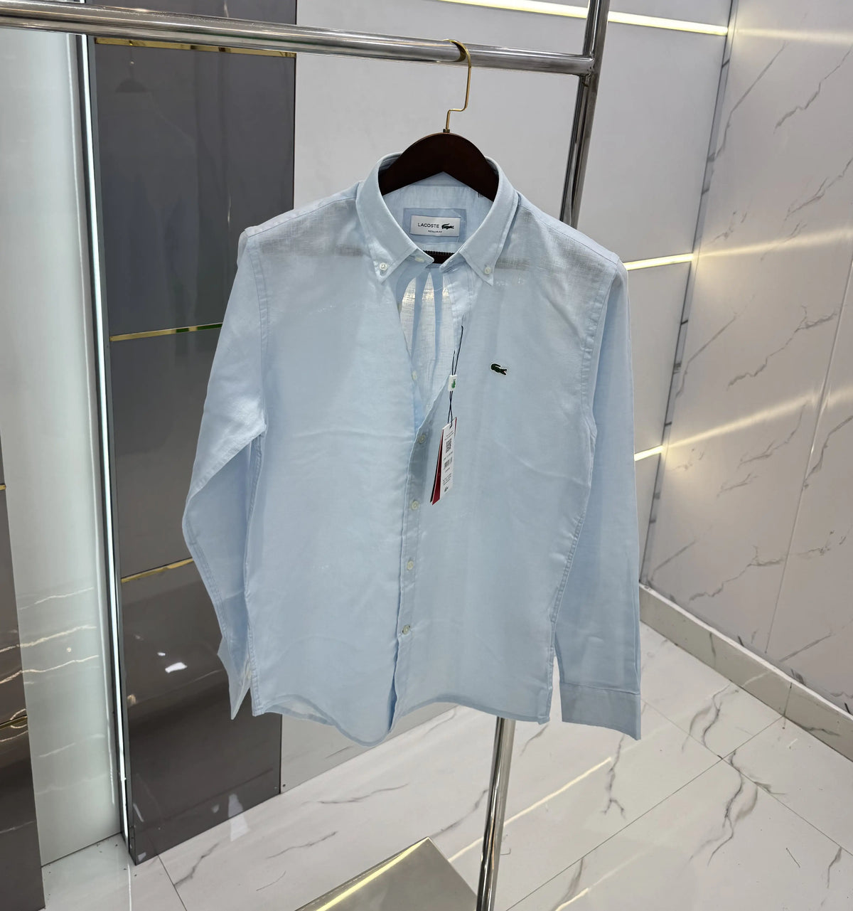 Lacost e Sky Blue Embroidery Logo Premium Linen Shirt
