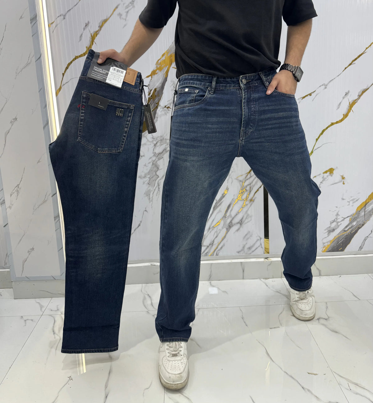 Hugo Bos s Greenish Embroidery Logo Imported Denim